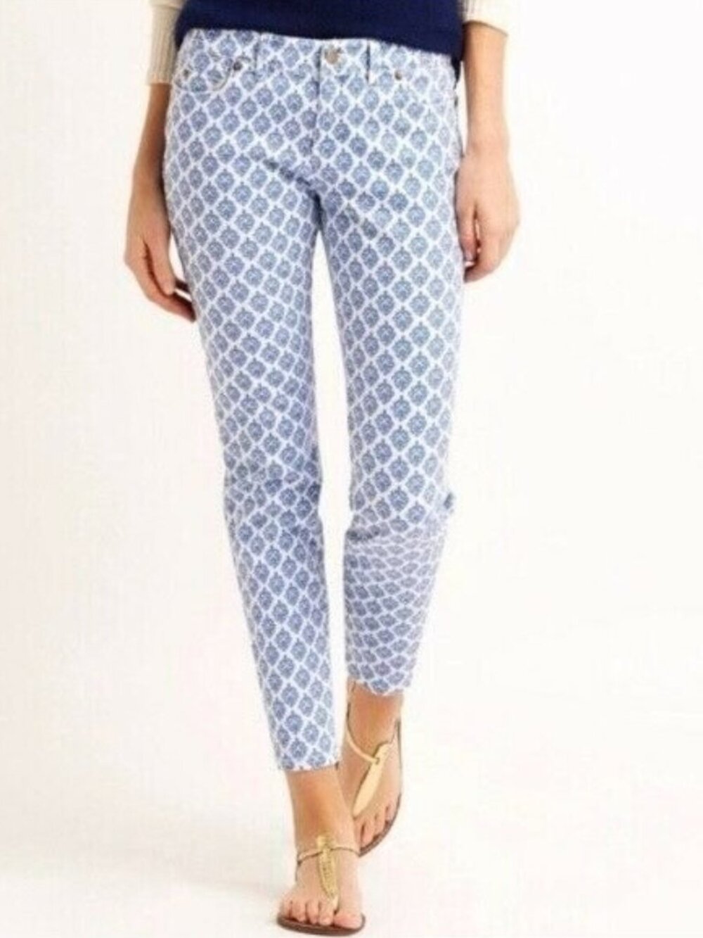 VINEYARD VINES Preppy Pants Size 4 Blue White Womens Slim Ankle Jeans Boho